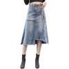 imageCHARTOU Womens Casual Distressed Ripped Irregular Flared Aline Midi Denim Skirt with BeltLight Blue