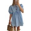 imageCHARTOU Womens Cute Bow Tie Front Mini Dress Babydoll Puff Short Sleeve Dresses Ruffle Y2k Peplum SundressBlue