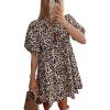imageCHARTOU Womens Cute Bow Tie Front Mini Dress Babydoll Puff Short Sleeve Dresses Ruffle Y2k Peplum SundressLeopard Print