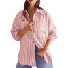imageCHARTOU Womens Dressy Striped Button Up Shirts Collared Long Sleeve Blouse Casual V Neck Oversized TopsPink