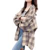 imageCHARTOU Womens Lightweight Loose Fit Lapel Collar Lantern Long Sleeve Plaid Shirt TopsKhaki