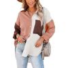 imageCHARTOU Womens Oversized Color Block Button Down Shirt Drop Long Sleeve Shirt BlouseBrown