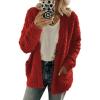 imageCHARTOU Womens Oversized Popcorn Long Sleeve Fuzzy Knit Open Front Cardigan Sweater CoatRed