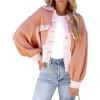 imageCHARTOU Womens Oversized Waffle Knit Shacket Cropped Color Block Jean Patchwork Blouse ShirtPink