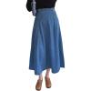 imageCHARTOU Womens Slim High Waist Zip Up Flare Pleated A Line Long Denim Jean SkirtBlue