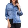 imageCHARTOU Womens Spring Button Down Denim Shirt Long Sleeve V Neck Jean Blouse Casual Work TopsBlue