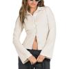 imageCHARTOU Womens Stripe Button Up Y2k Shirt Cropped Flare Long Sleeve Blouse Polo Collar Business Casual TopsApricot