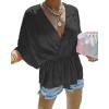 imageCHARTOU Womens Summer Plunge V Neck BatWing Short Sleeve ElasticWaist Peplum Shirt BlouseBlack