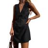 imageCHARTOU Womens Summer Sleeveless Mini Dress Cotton Linen V Neck Cinched A Line Slim Tank Short DressBlack