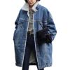 imageCHARTOU Womens Thick Fleece Lined Button Down Mid Long Quilted Denim Jacket OvercoatBlue