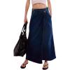 imageCHARTOU Womens Wrap Denim Midi Skirt A Line Long Jean Skirt Flowy Slit Mid Waist Cargo Skirts with PocketsDark Blue