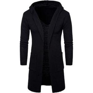 imageCHARTOU Mens Hooded Long Sleeve Open Front Midi Long Knitted CardiganBlack