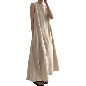 imageCHARTOU Women Casual Cotton Linen Sleeveless Maxi Dress Ruffle Shift Dress Flowy Beach Summer Long Tank DressKhaki