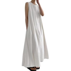 imageCHARTOU Women Casual Cotton Linen Sleeveless Maxi Dress Ruffle Shift Dress Flowy Beach Summer Long Tank DressWhite