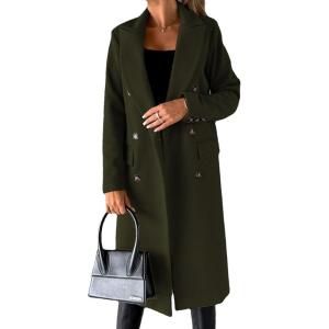 imageCHARTOU Women Casual Double Breasted Mid Long Pea Coat Winter Notched Lapel Wool Coat Jacket OvercoatArmygreen