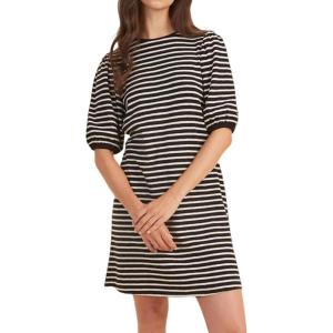 imageCHARTOU Women Casual Stripe T Shirt Dress Summer Puff Half Sleeve Tunic Shirt DressBlack