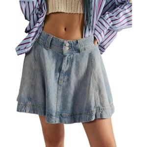 imageCHARTOU Women Denim Mini A Line Skirt Summer Lightweight Washed Cute Y2k Jean Short SkirtLight Blue