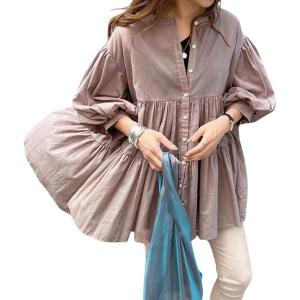imageCHARTOU Women Elegant 34 Sleeve Ruffle Shirts Botton Down Babydoll Blouse Loose Flowy Tunic Lightweight TopLight Purple