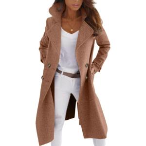 imageCHARTOU Women Elegant Double Breast Wool Blend Pea Coat Winter Long Coats Jacket OvercoatKhaki