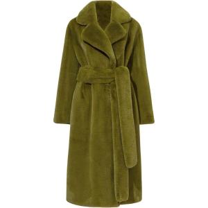 imageCHARTOU Women Faux Fur Coat Long Sleeve Winter Fluffy Jacket Overcoat Warm Fuzzy Coat Cardigan with Belt OutdoorArmy Green