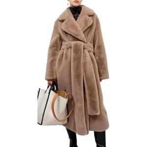 imageCHARTOU Women Faux Fur Coat Long Sleeve Winter Fluffy Jacket Overcoat Warm Fuzzy Coat Cardigan with Belt OutdoorCamel