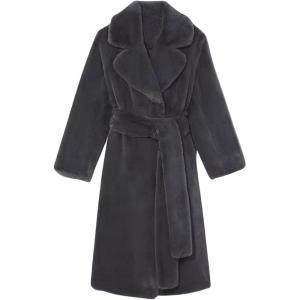 imageCHARTOU Women Faux Fur Coat Long Sleeve Winter Fluffy Jacket Overcoat Warm Fuzzy Coat Cardigan with Belt OutdoorDark Grey
