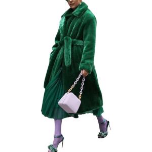 imageCHARTOU Women Faux Fur Coat Long Sleeve Winter Fluffy Jacket Overcoat Warm Fuzzy Coat Cardigan with Belt OutdoorGreen