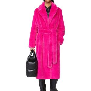 imageCHARTOU Women Faux Fur Coat Long Sleeve Winter Fluffy Jacket Overcoat Warm Fuzzy Coat Cardigan with Belt OutdoorRosy