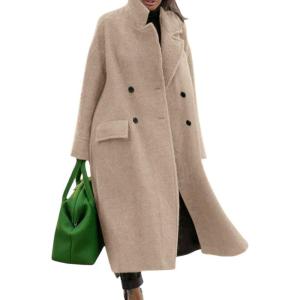 imageCHARTOU Women Oversized Long Winter Coats Warm Wool Blend Pea Trench Coat OvercoatApricot
