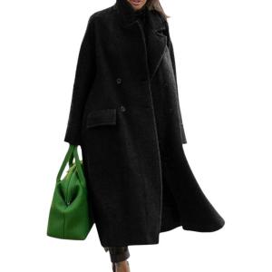 imageCHARTOU Women Oversized Long Winter Coats Warm Wool Blend Pea Trench Coat OvercoatBlack