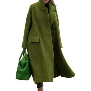 imageCHARTOU Women Oversized Long Winter Coats Warm Wool Blend Pea Trench Coat OvercoatGreen