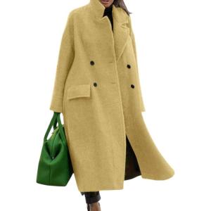 imageCHARTOU Women Oversized Long Winter Coats Warm Wool Blend Pea Trench Coat OvercoatYellow
