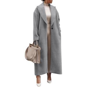 imageCHARTOU Women Oversized Long Winter Peacoat Lapel Collar Boucle Wool Blend Trench OvercoatGrey