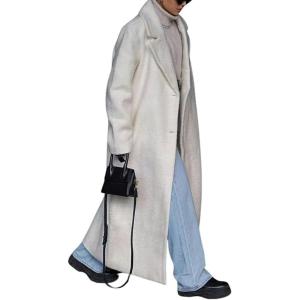imageCHARTOU Women Oversized Long Winter Peacoat Lapel Collar Boucle Wool Blend Trench OvercoatWhite