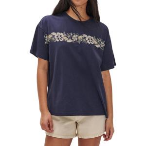 imageCHARTOU Women Summer Casual Cotton Floral T Shirts Vintage Boho Wildflower Graphic Loose Tees TopsNavy