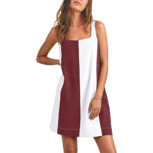 imageCHARTOU Women Summer Sleeveless Linen Dress Color Block Short Beach Vacation Tank DressBrown
