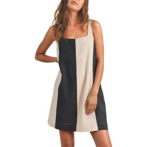 imageCHARTOU Women Summer Sleeveless Linen Dress Color Block Short Beach Vacation Tank DressLinen