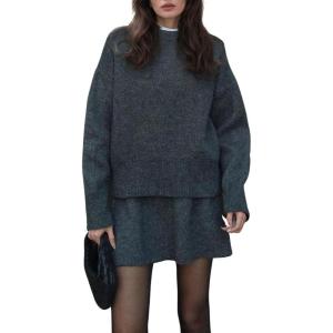 imageCHARTOU Women Sweater Skirt Sets 2 Pieces Outfits Loose Fit Pullover Sweater Knitted Mini SkirtGrey
