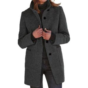 imageCHARTOU Women Winter Long Pea Coat Wool Blend Stand Collar Single Breast Thicken Blazer JacketBlack