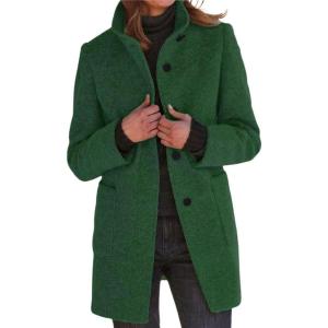 imageCHARTOU Women Winter Long Pea Coat Wool Blend Stand Collar Single Breast Thicken Blazer JacketGreen