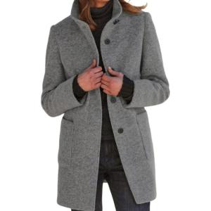 imageCHARTOU Women Winter Long Pea Coat Wool Blend Stand Collar Single Breast Thicken Blazer JacketGrey