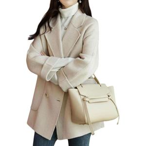 imageCHARTOU Women Wool Coat Peacoat Jacket Thick Loose Double Breasted Pea Coat Woolen Winter OvercoatBeige