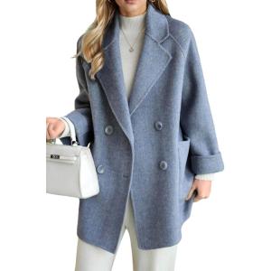 imageCHARTOU Women Wool Coat Peacoat Jacket Thick Loose Double Breasted Pea Coat Woolen Winter OvercoatBlue