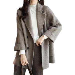 imageCHARTOU Women Wool Coat Peacoat Jacket Thick Loose Double Breasted Pea Coat Woolen Winter OvercoatBrown