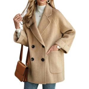 imageCHARTOU Women Wool Coat Peacoat Jacket Thick Loose Double Breasted Pea Coat Woolen Winter OvercoatCamel