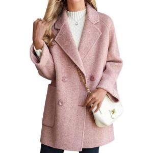 imageCHARTOU Women Wool Coat Peacoat Jacket Thick Loose Double Breasted Pea Coat Woolen Winter OvercoatPink