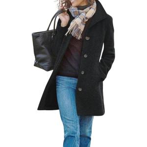 imageCHARTOU Womens Casual Thicken Wool Blend Stand Collar Single Breasted Pea CoatBlack