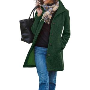 imageCHARTOU Womens Casual Thicken Wool Blend Stand Collar Single Breasted Pea CoatGreen