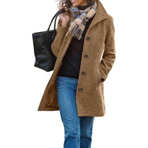 imageCHARTOU Womens Casual Thicken Wool Blend Stand Collar Single Breasted Pea CoatKhaki