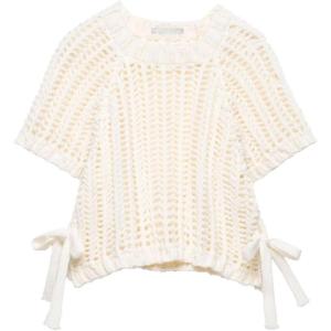 imageCHARTOU Womens Chunky Knit Cropped Sweater Vest Cute Side Bow Tie Hollow Out Loose Pullover Tank TopsBeige